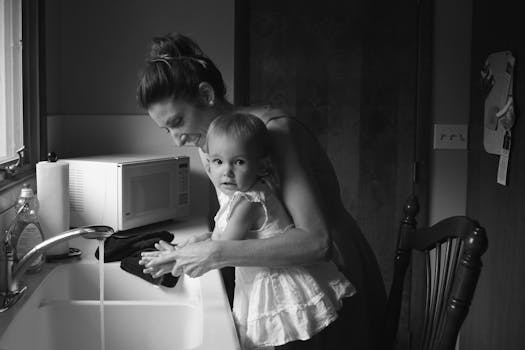 parent helping child with hygiene