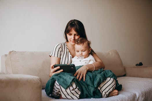 A parent watching a potty training video with their child