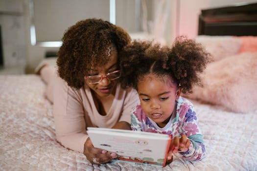 bedtime routine with a child reading